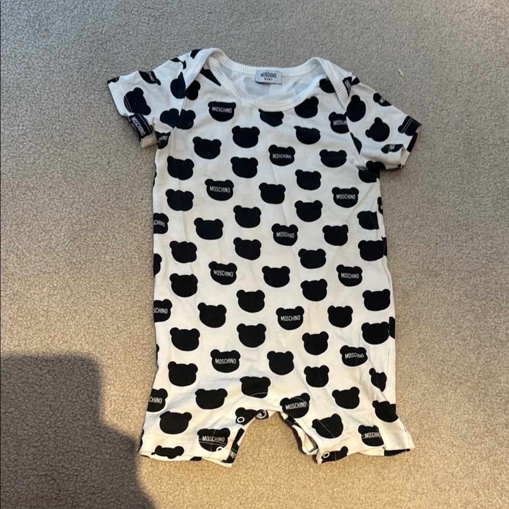 Moschino Kids White Bodysuit with Black Bear Design